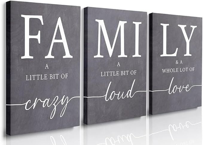GUBIYU Gray Family Wall Art Set of 3 20"X28" Modern Farmhouse Decor for Living Room, Dining Room, Kitchen, Office, Bedroom