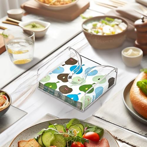 Amazing Abby Acrylic Luncheon Napkin Holder (6.5"x6.5"), Clear Plastic Napkin Dispenser with Weighted Arm and Non-Slip Pads, Great for Kitchen Counter, Dining Table, Bathroom Vanity, and More