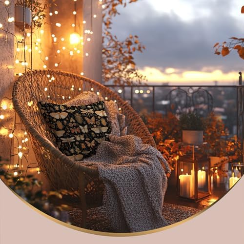 Vintage Dark Academia Butterfly Pillow Cover 18x18 Double-Sided, Gothic Golden Insect Beetle Entomology Moody Floral Decorative Throw Pillow Cover for Home Bedroom Living Room