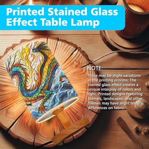 Dragon Table Lamp LED 3-Color Pressed Bedside, Dragon Shade Lamp with Wood Base for Bedroom Living Room Desk Office TL01
