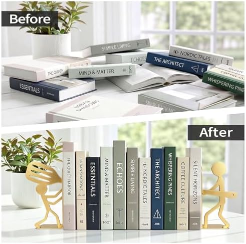 ENCIMART People Gold Bookends Decorative Metal Book Ends for Shelves