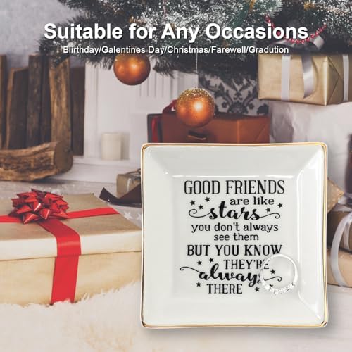 HOME SMILE Good Friends Bestie Birthday Gifts for Women Her Ring Trinket Dish Jewelry Tray-Good Friends are Like Stars - You Don't Always See Them But You Know They're Always There, Friendship Gifts
