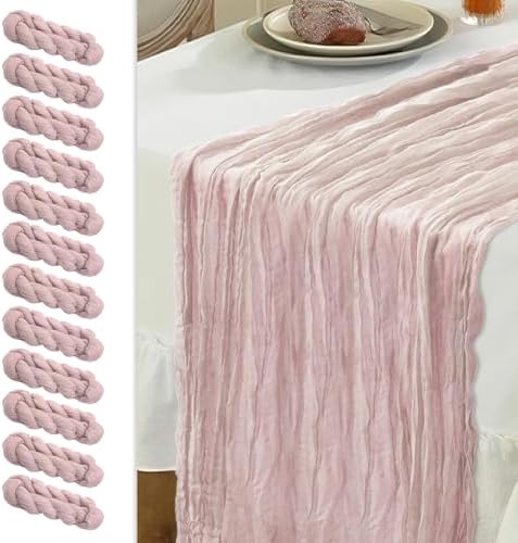 Le courant 12pcs 10Ft Cheesecloth Table Runner, Rustic Boho Gauze Cheese Cloth Runner Table Runner for Weddings Bridal Baby Shower Birthday Holiday Parties Home Decor, Dusty Pink