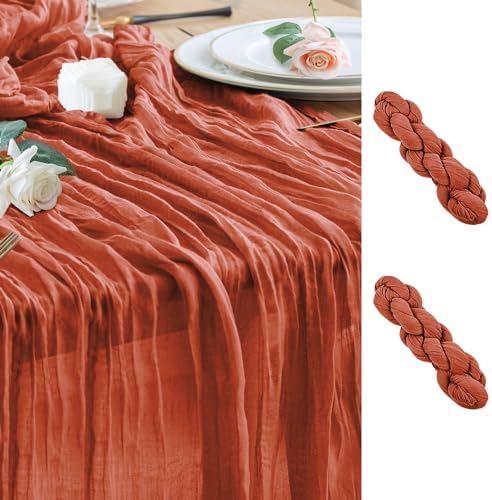 Wokceer Cheesecloth Fall Table Runner Terracotta 10FT Boho Gauze, 2 Pack