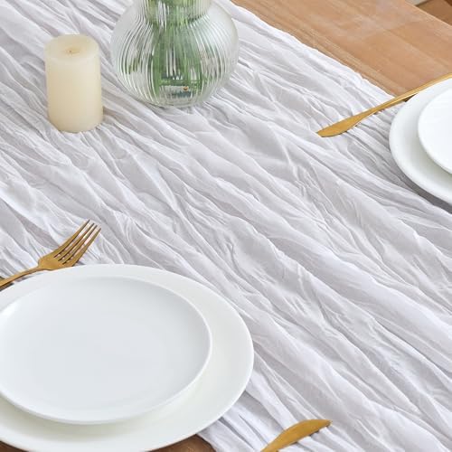 Asee'm 2pcs Cheesecloth Table Runner 120 Inches Long Ivory Boho Gauze Cheese Cloth Runner 10FT Rustic Sheer Table Runners for Christmas Wedding Party Baby Shower Spring Easter Decoration