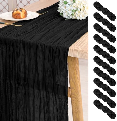 10 Pack Black Cheesecloth Table Runner Long,21.5 x 120 Inch