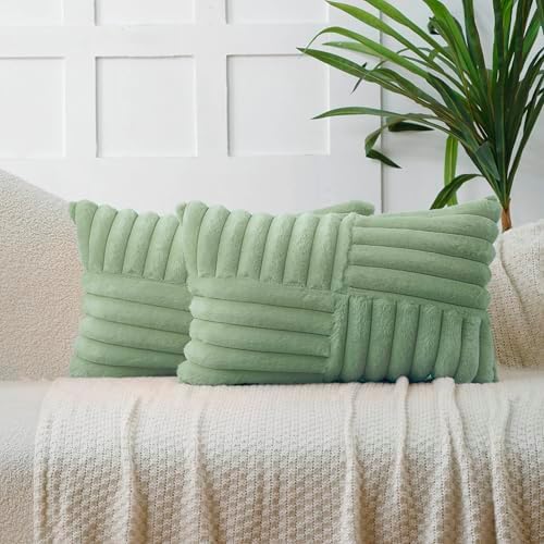 All Smiles Sage Green Lumber Decorative Throw Pillow Covers 12x20 Set of 2