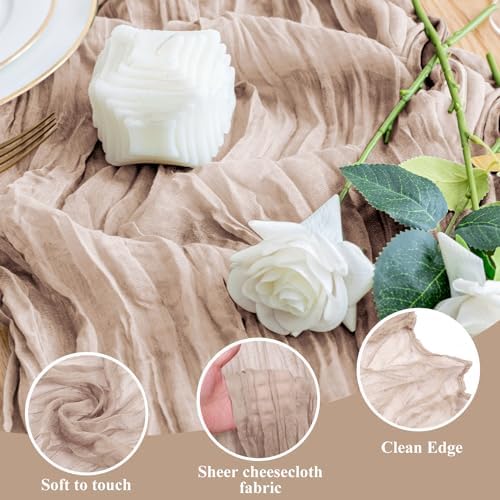 Wokceer Cheesecloth Table Runner Nude Pink 10FT Boho Gauze Runner, 4 Pack