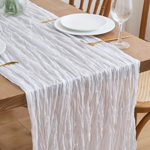 Asee'm Ivory White Cheesecloth Table Runner Fall Boho 10FT Wedding Decor