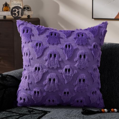 DFXSZ Halloween Pillow Covers 16x16 inch 2Pcs Purple Ghost Halloween Decor