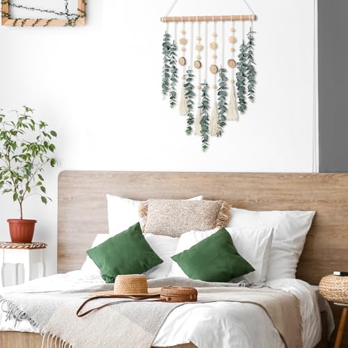 Artificial Eucalyptus Wall Hanging Faux Greenery Decor with Wicker Balls