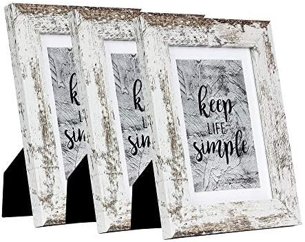 kennethan Rustic White 5x7 Picture Frames Wide Molding 3P in 1 set - Wall Mounting Material Included