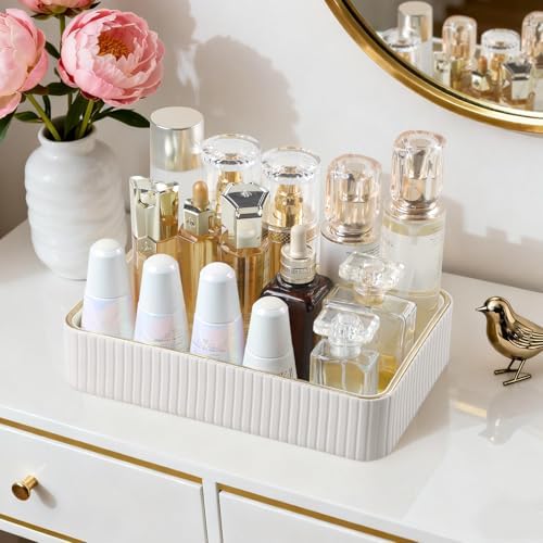 Desk Organizer Tray, PU Leather Nightstand Organizer, Ivory Medium