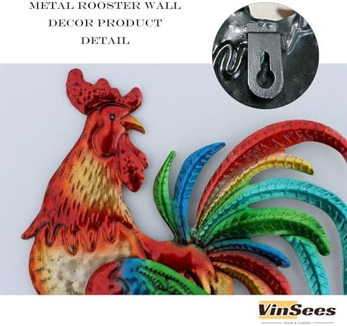 VinSees Metal Rooster Wall Art Decor, Chicken Gifts for Women, Mom, Grandma, Wife; 3D Rooster Wall Sculpture Set of 3 for Kitchen