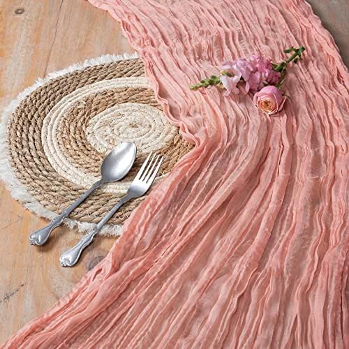 DOLOPL Coral Baby Shower Decorations for Girl Cheesecloth Table Runner 13.3ft Boho Gauze Cheese Cloth Table Runner Rustic Sheer Runner 160inch Long for Wedding Bridal Birthday Party Cake Table