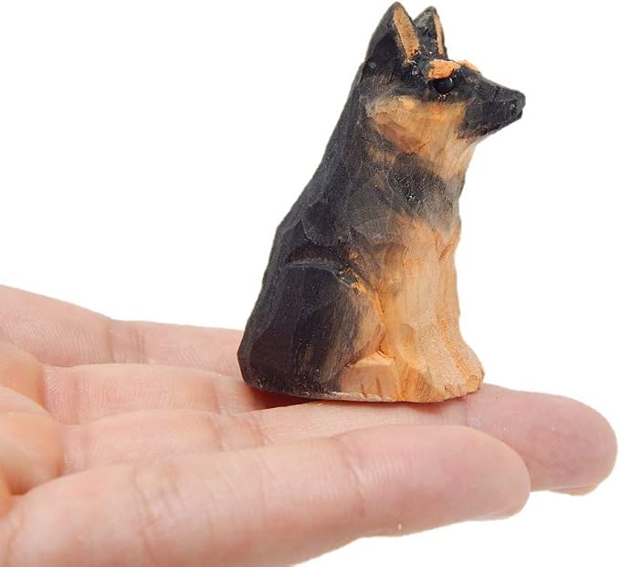 Selsela Hand-Carved German Shepherd Figurine - Miniature Dog Sculpture for Home Decor, Handmade Pet Lover Collectible, Garden Ornament Pet Lover Enthusiast Collectible