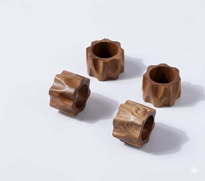 Napkin Rings Set of 12 for Dinner Parties, Weddings Receptions, Family Gatherings, or Everyday Use - Set Your Style with Daily Use Table Décor Accessories Cherry Wood