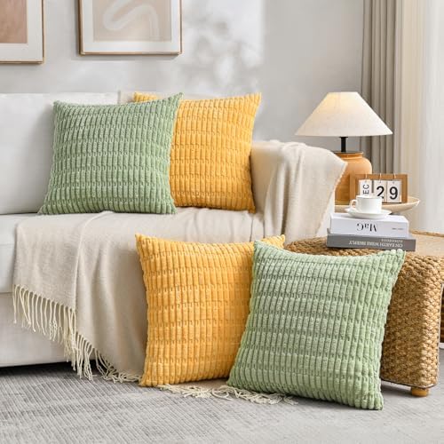 Fancy Homi 4 Packs Decorative Throw Pillow Covers for Living Room Couch Bed, Modern Farmhouse Boho Home Décor Accent Cushion Case, 18" x 18", Yellow Green Series
