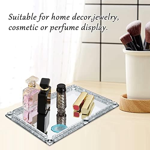 Mirror Perfume Tray for Dresser,Silver Crushed Diamond Filled