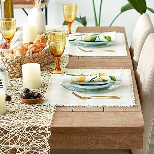 DII Fringed Check Tabletop, Placemat Set, 13x19, Natural, 6 Count