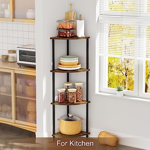 SRIWATANA 42.9" 4-Tier Corner Shelf Stand, Tall Standing Wood Display Unit