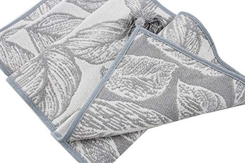 Fennco Styles Grey and White Leaf Woven Table Runner - 14 x 71 Inch Reversible Runner Table Centerpiece for Dining Home Decor, Indoor Parties, Holiday Events Tassel Table Runner