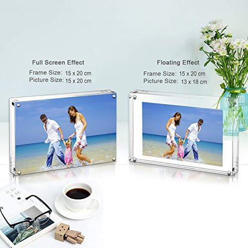 AMEITECH Acrylic Photo Frames 6x8'', Magnetic Acrylic Block Picture Frame,Desktop Frameless Photograph Display