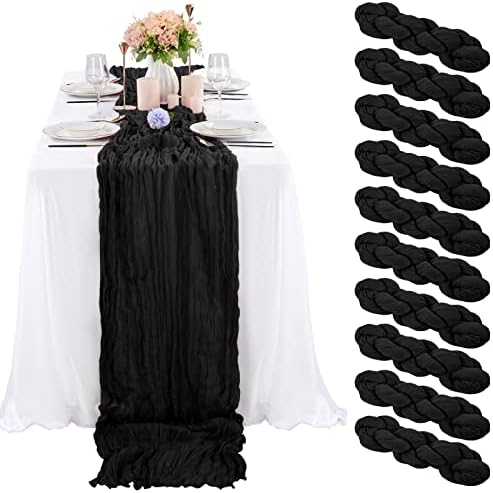 10 Pack Cheesecloth Table Runner 35 x 120 Inch, Black