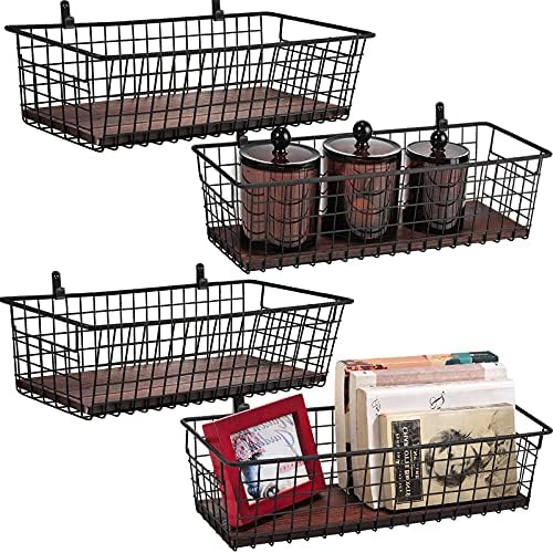 SheeChung [Extra Large Wall Storage Basket, Metal Hanging Basket, Black