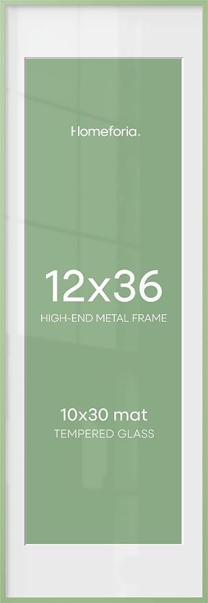 Homeforia 12x36 Green Picture Frame, High-End Metal, 10x30 Mat, Glass