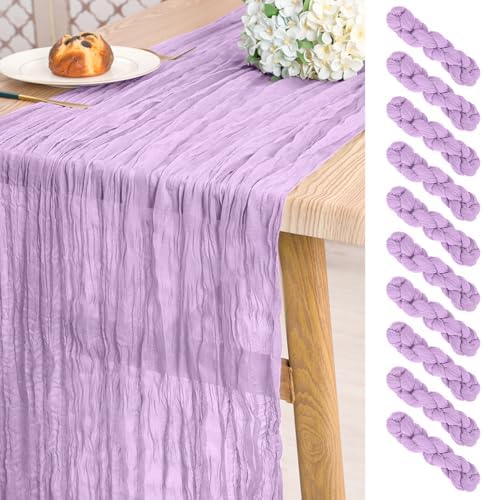 10 Pack Light Purple Cheesecloth Table Runner Long,21.5 x 120 Inch