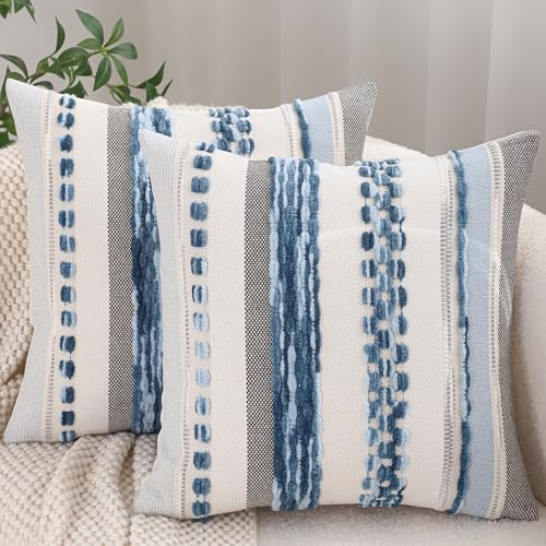 Boho Throw Pillow Covers 18x18 inch Set of 2 Sky Blue Coastal Decor
