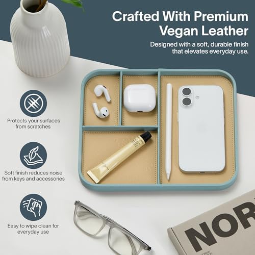 Nordik Leather Valet Tray - Medium EDC Tray - Seafoam Mist 9.5 x 7.9 in
