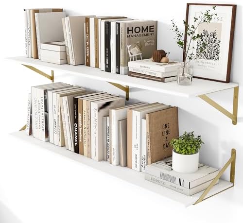 Heimlove 48W x 12D Deep Floating Shelves Set of 2 White & Gold
