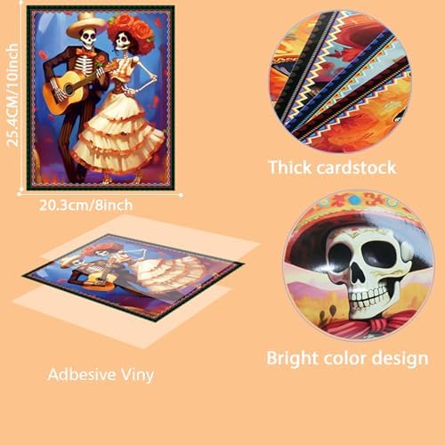 Adduster Day of The Dead Poster - 9 Piece Day of the Dead Decorations | Sugar Skull Wall Art Sugar Skull Art Print for Mexico Day Day of the Dead Halloween Wall Decor Living Room Decor