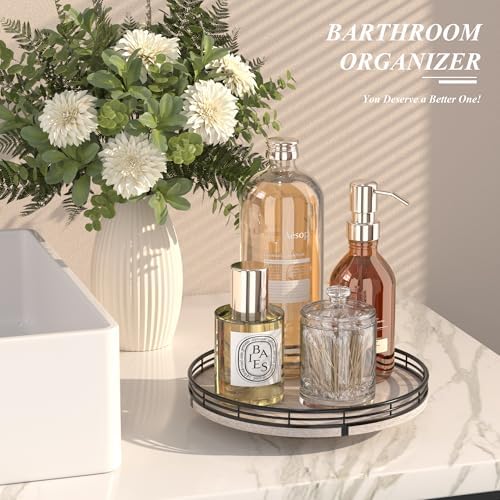 AMH 10-Inch Rustic Whitewashed Oak Lazy Susan Vanity Tray