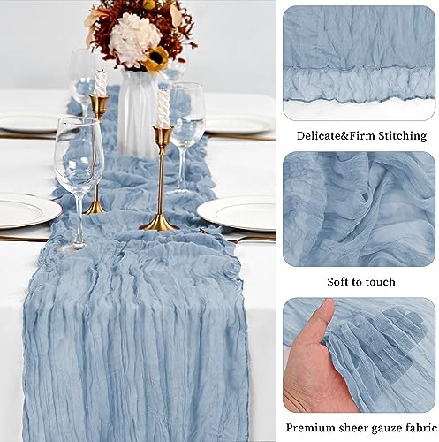 30 Pack Dusty Blue Table Runner 10Ft Cheesecloth Table Runner Boho Gauze Cheese Cloth Table Runners Romantic Long Sheer Fabric Table Runners for Wedding Party Bridal Shower