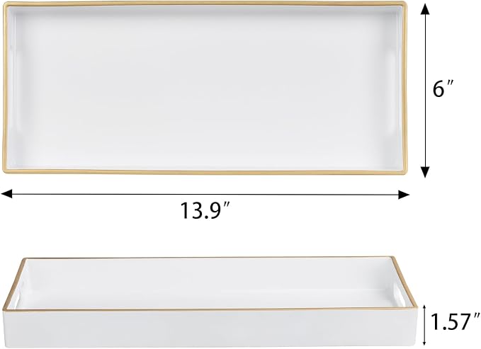 MAONAME White Vanity Tray Set of 2, Rectange Toilet Tank Trays with Handles