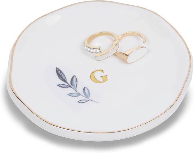 Personalized Ceramic Ring Dish, Initial Jewelry Tray for Rings, Earrings, Necklaces & Bracelets, Gift for Engagements, Birthdays, Holidays, Mom, Sister, Bridesmaid, Bride-to-Be, 4" Ring Plate