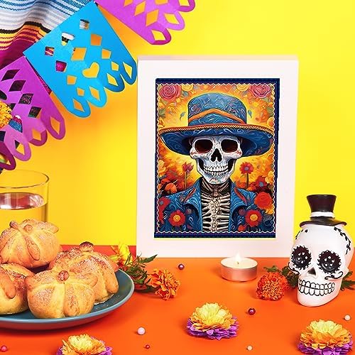 Adduster Day of The Dead Poster - 9 Piece Day of the Dead Decorations | Sugar Skull Wall Art Sugar Skull Art Print for Mexico Day Day of the Dead Halloween Wall Decor Living Room Decor