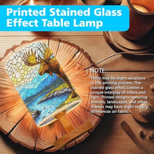 Moose Table Lamp LED 3-Color Pressed Bedside, Moose Shade Lamp with Wood Base for Bedroom Living Room Desk Office TL01
