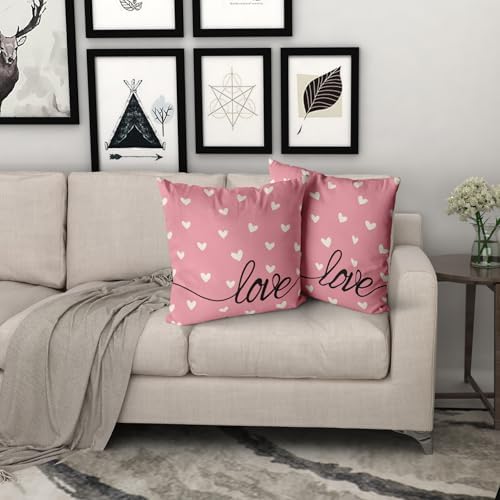 Giwawa Valentines Day Pillow Covers Set of 2 Pink Love Hearts Throw Pillowcases Romantic Double Sided Decorative Cotton Square Cushion Covers 16x16inch for Sofa Couch Bedding Wedding Anniversary