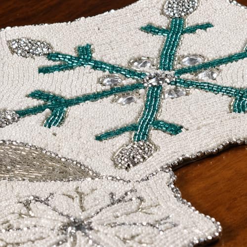 ALPHA Living HOME 36-Inch Beaded Table Runner, Glitz Decorative Runner for Dining Table, Wedding, Bridal Shower, Christmas & Farmhouse Décor, Chiffon White Sapphire