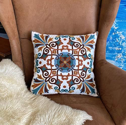 Boho Throw Pillow Covers 18x18 Summer Decor Pillowcases Modern Embroidered Cushion for Outdoor Couch Sofa Living Room Farmhouse Picnic 2 Pcs