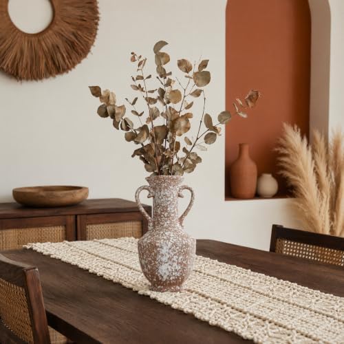 AOZITA Ceramic Flower Vase,9.3" Tall Rustic Farmhouse Vase with Double Handles, Vintage Home Decor for Living Room, Kitchen, Bedroom & Office, Terracotta