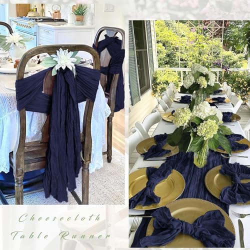 12 Pack Navy Blue Cheesecloth Table Runner 17 x 108 Inch Gauze Table Runner Fabric Semi Sheer Cheese Cloth Table Decor Bulk for Rustic Romantic Wedding Baby Shower Table Decoration