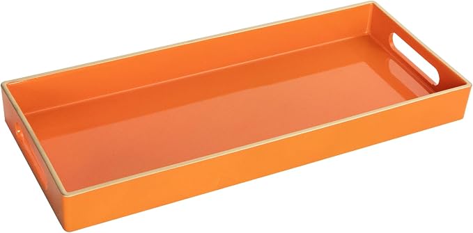 MAONAME Orange Bathroom Tray, Rectangular Toilet Tank Trays with Handles