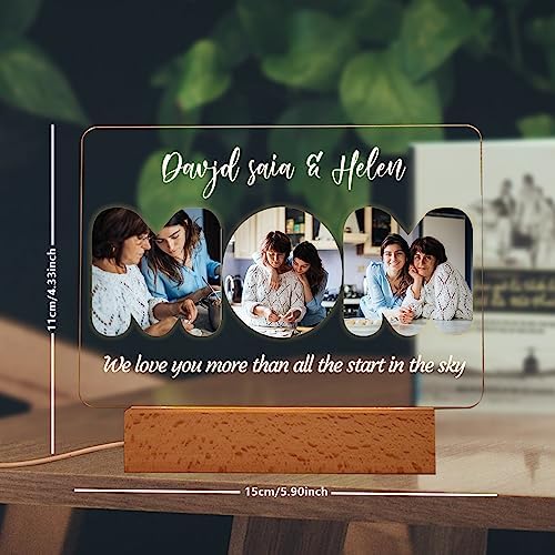 Personalized Photo Acrylic Sign Plaque Womens Gifts for Anniversary Valentines Birthday Customizable LED Night Light Wooden Base Lamps Desk Bedroom Decor Signs