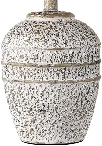 Farmhouse Ceramic Table Lamp, Natural Distressed Earth Tone Finish, Grey