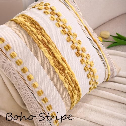 Boho Throw Pillow Covers 18x18 Set of 2 Yellow